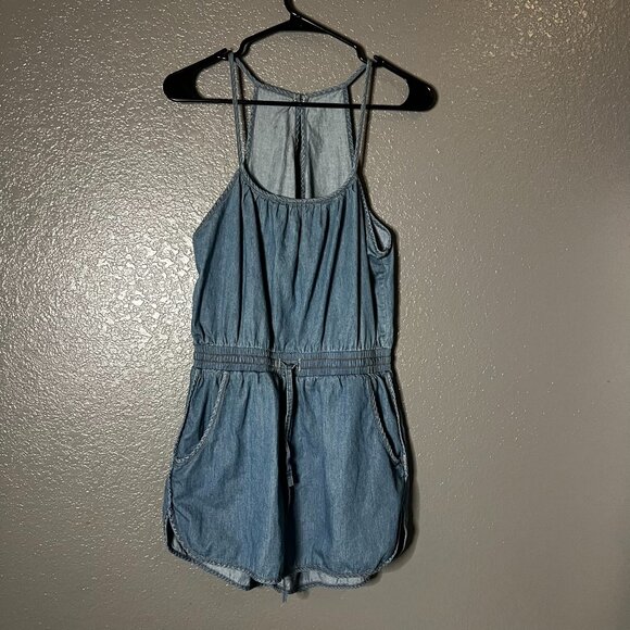 Rico Jeans Chambray Denim Romper Women’s Medium Sleeveless Drawstring M - Picture 1 of 7